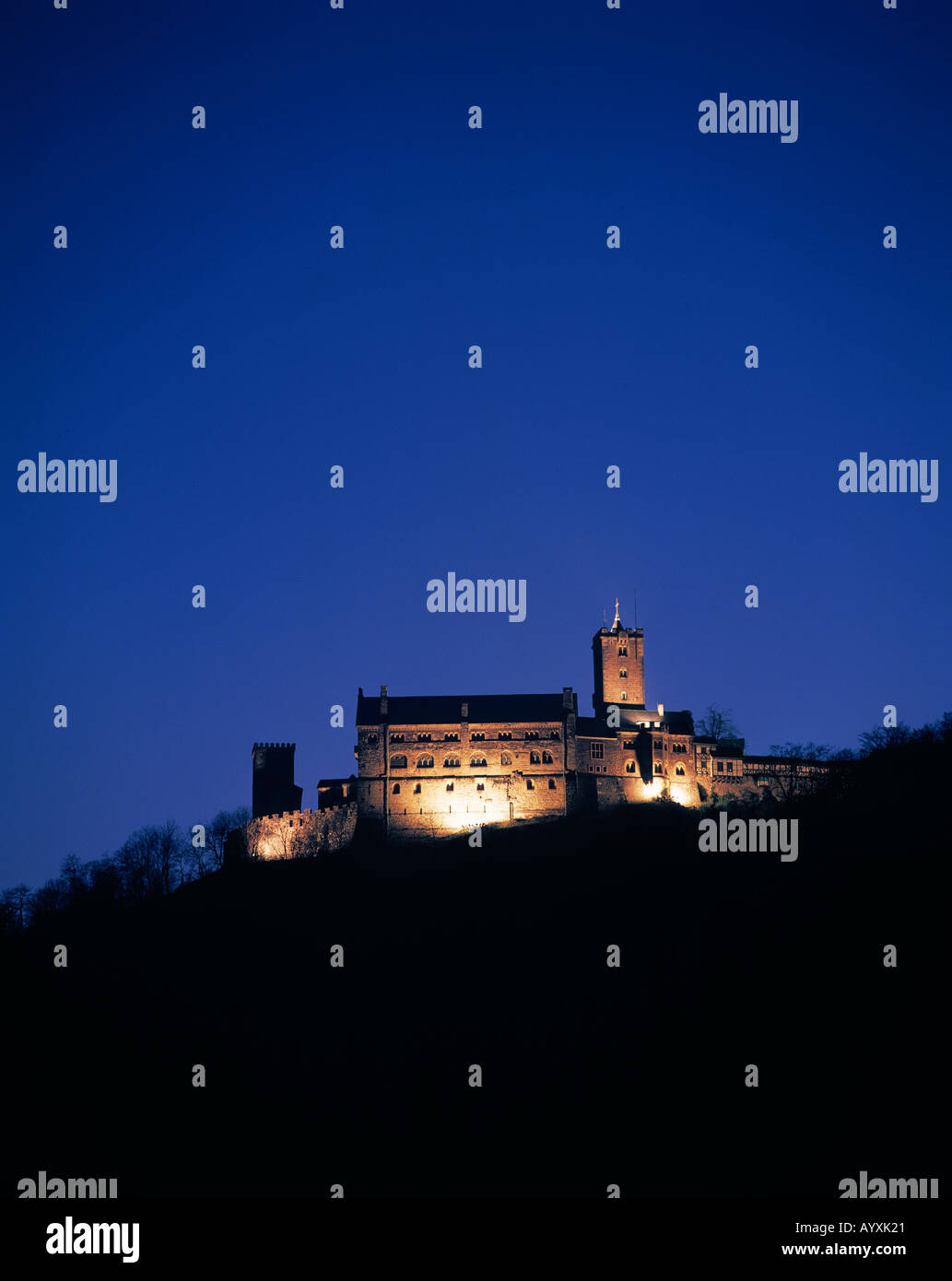 Wartburg Bei Nacht, Beleuchtet, Naturpark Thueringer Wald, Eisenach, Thüringen Stockfoto