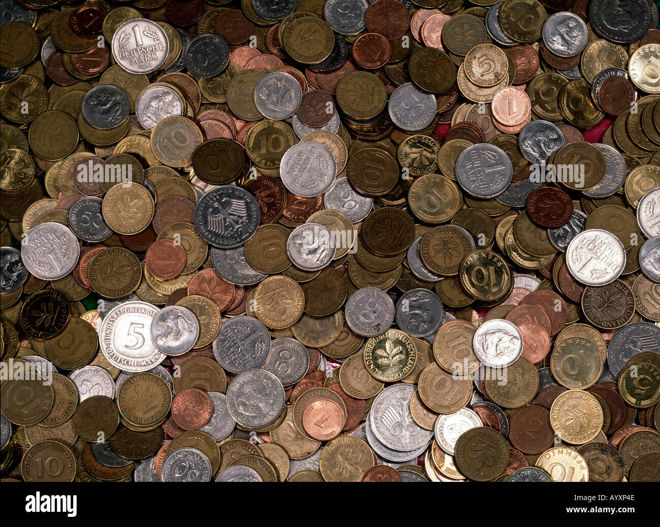 Deutschland, Deutsche Münzen, deutsche Währung, Deutsches Geld, DM, Deutsche Mark Stockfoto
