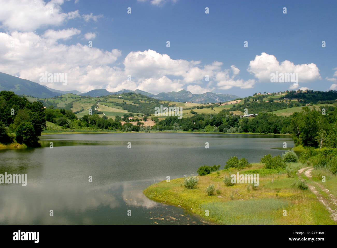 Landschaftsansicht Lago San Rifino Le Marche Italien Stockfoto