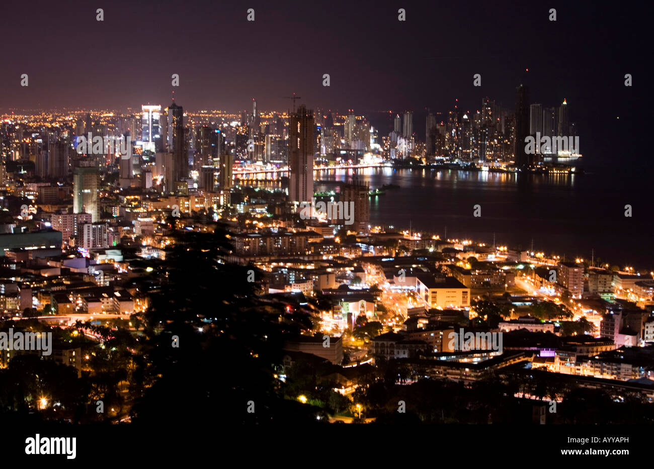 Panama-Stadt bei Nacht-Panama Stockfoto