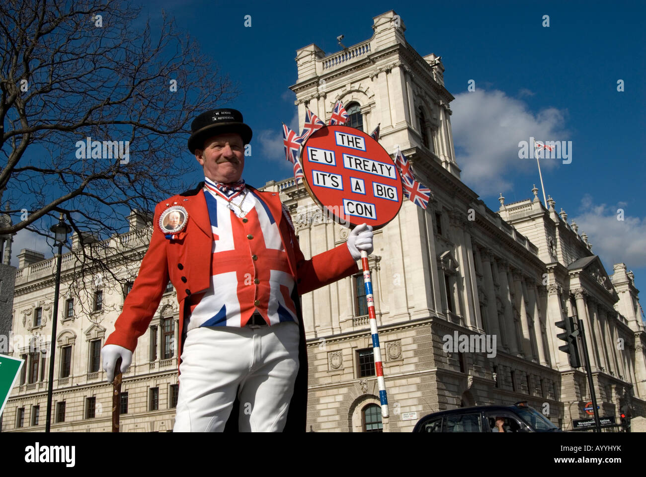 Ray Egan protestieren gegen den EU-Vertrag, Westminster, London, England, UK Stockfoto