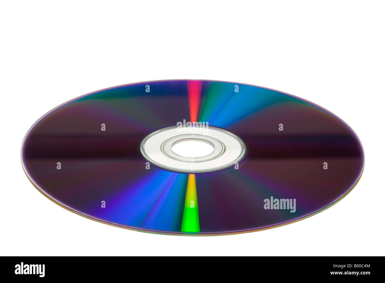 DVD in einem leichten Winkel isoliert auf weißem Hintergrund Stockfoto