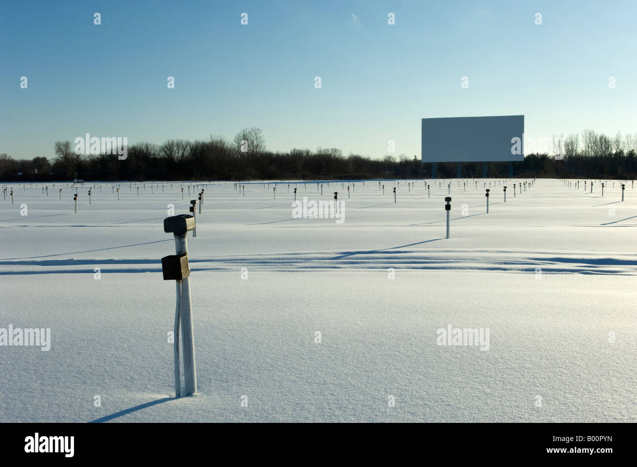 Fahren Sie im Winter im Kino Stockfoto