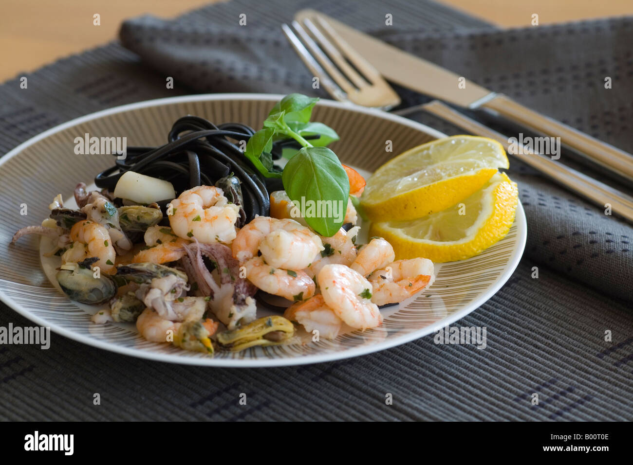 Linguine mit Meeresfrüchten Stockfoto