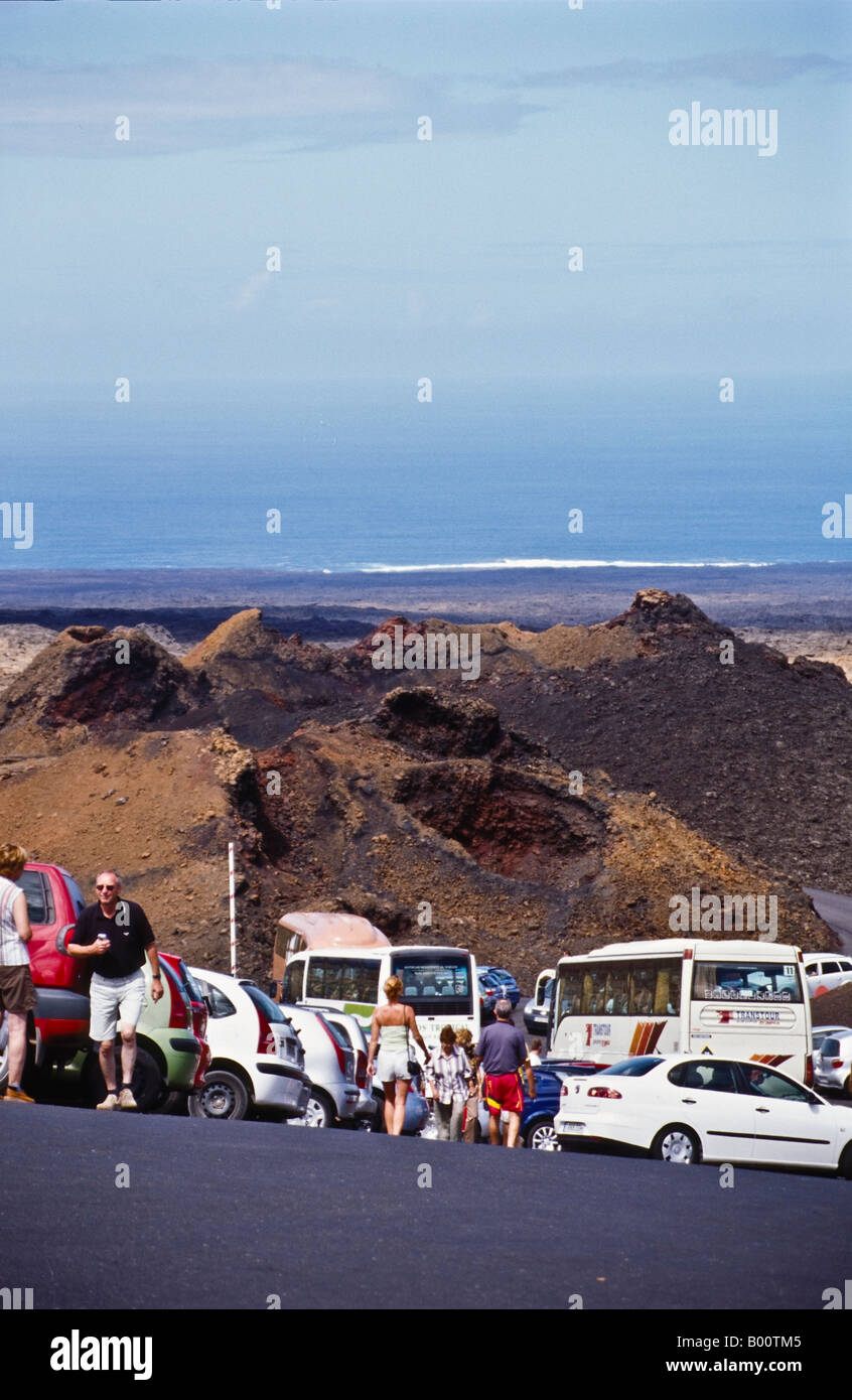 Parkplatz des Timanfaya Nationalpark Lanzarote Stockfoto