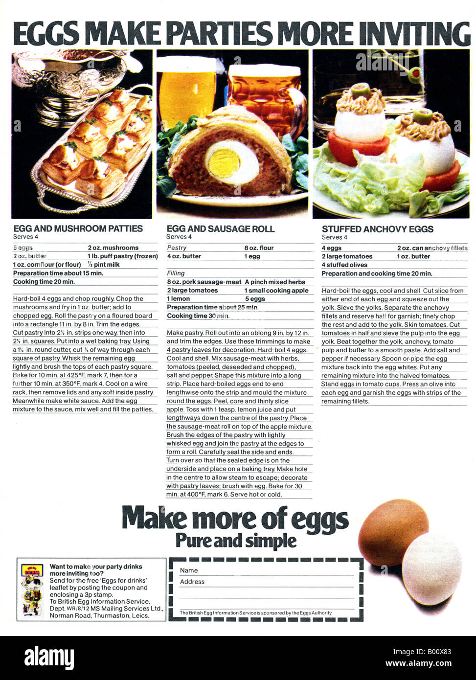 1970er Jahre Magazin Werbung für Eiern durch die britische Ei Informationen Service 1973 für nur zur redaktionellen Nutzung Stockfoto
