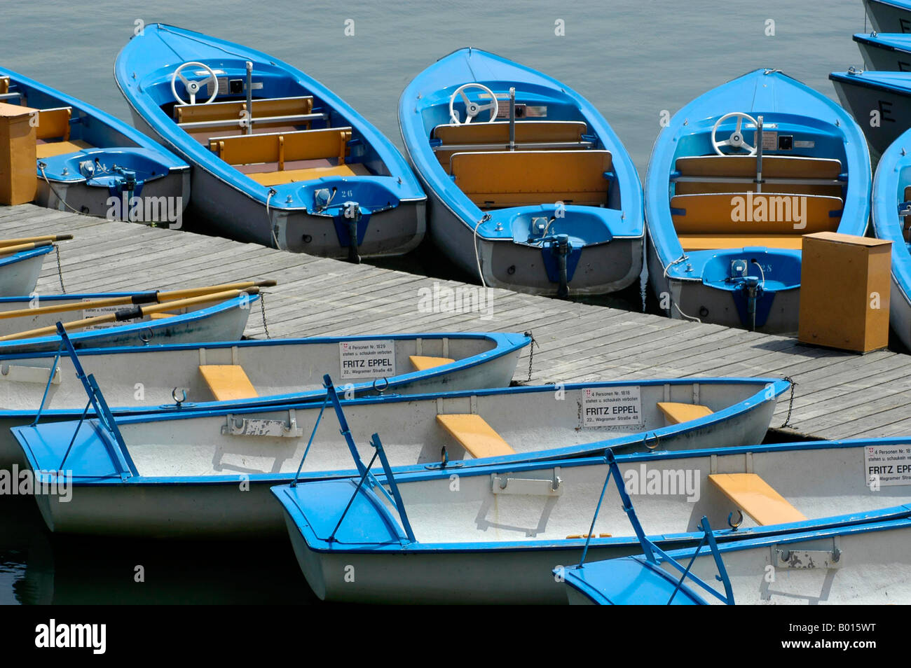 Boote an der alten Donau Stockfoto