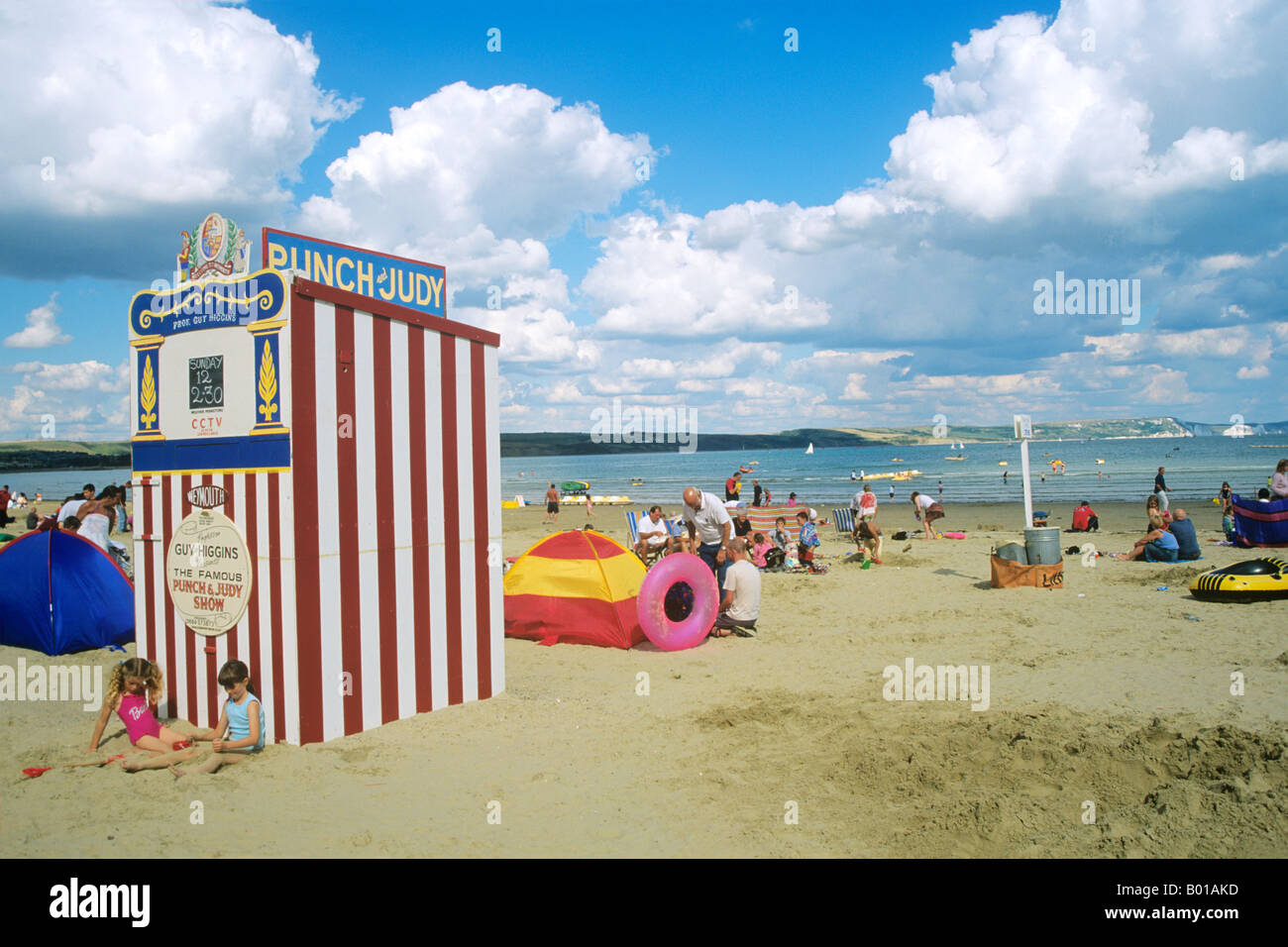 Punch & Judy Stall auf Weymouth direkt am Meer. Stockfoto