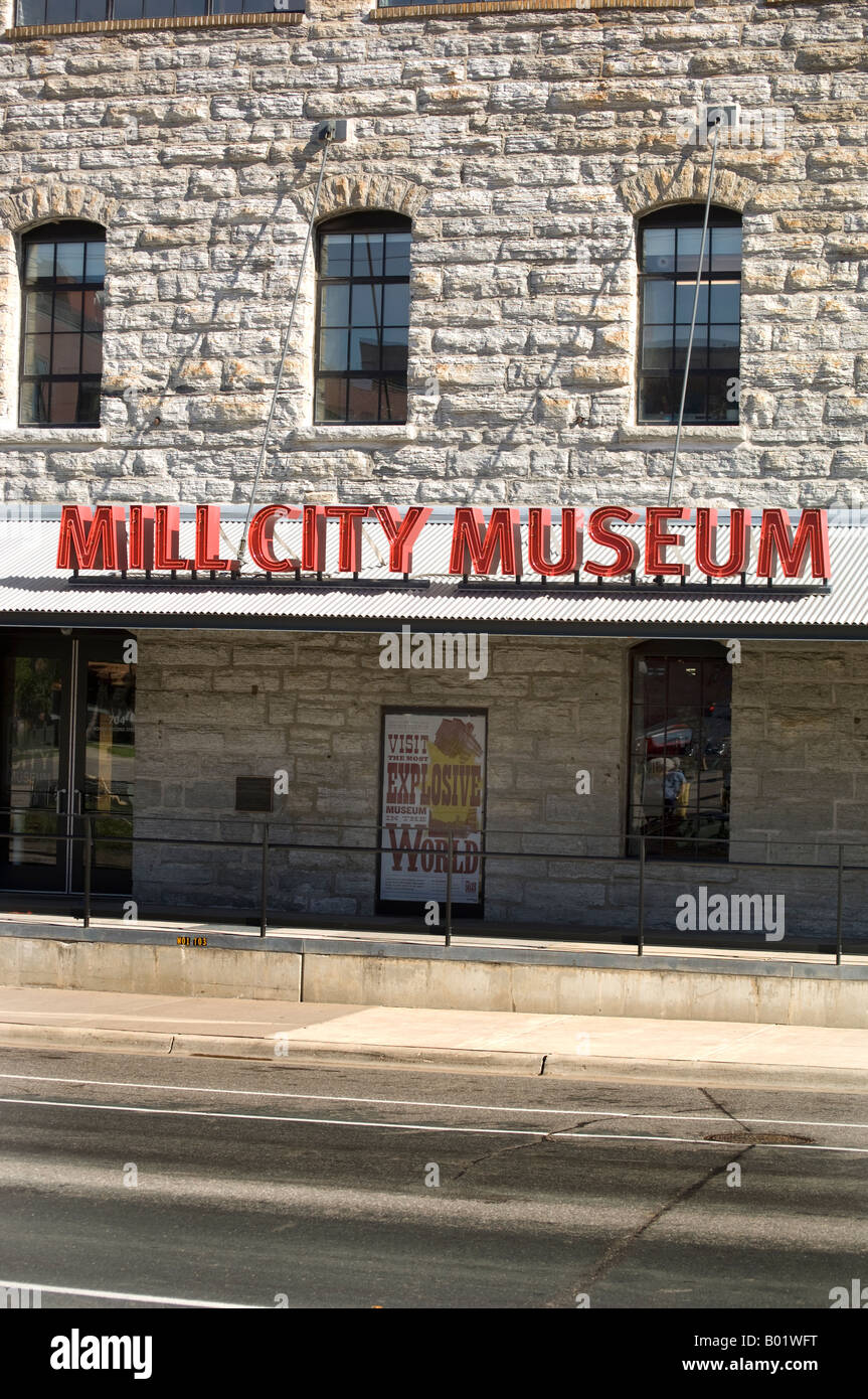 Das Stadtmuseum Mühle hat Exponate und Informationen über das Mehl und Fräsen Industrie in Minneapolis MN Stockfoto