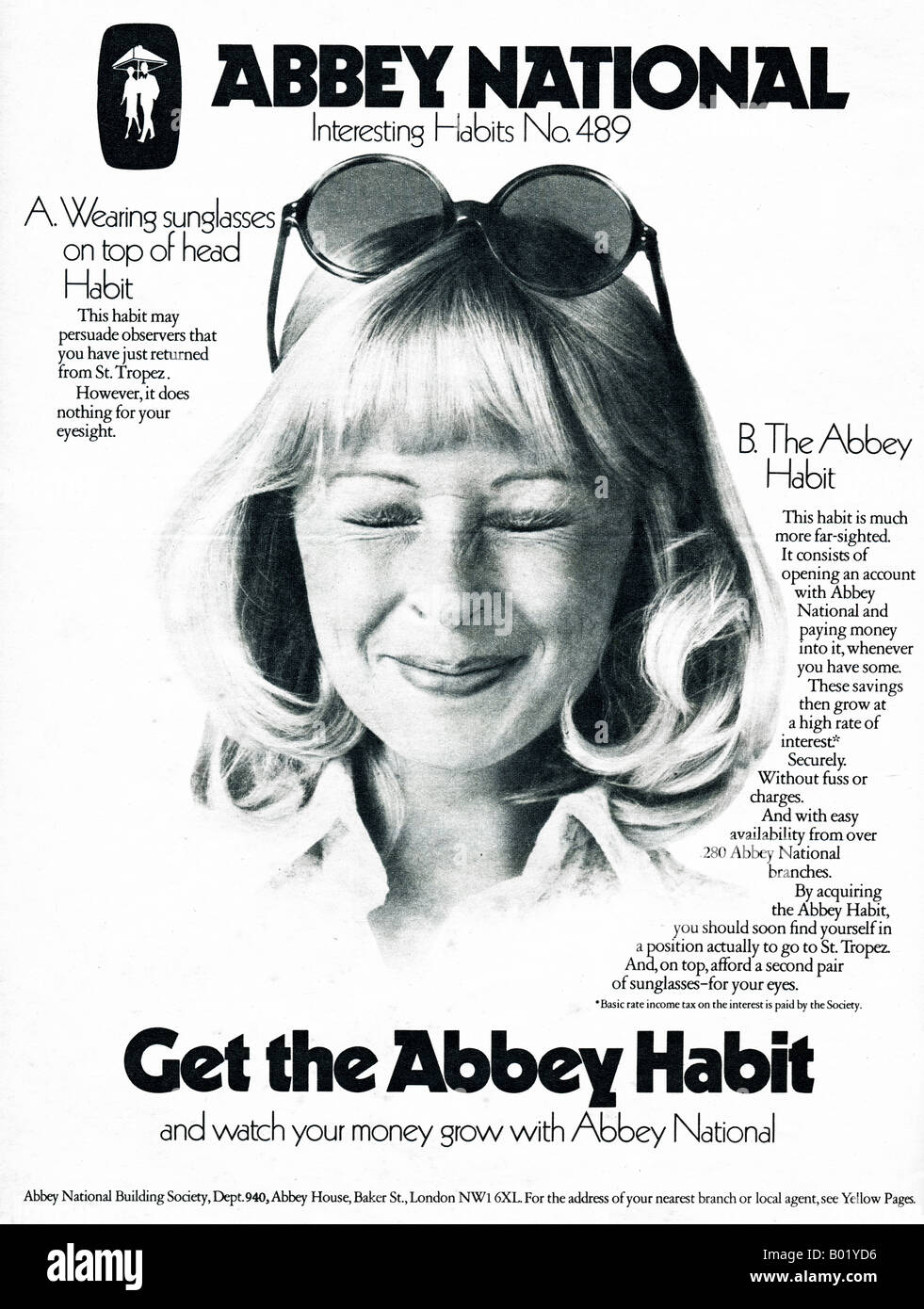 1970er Jahre Magazin Werbung für Abbey National Building Society 1973 für nur zur redaktionellen Nutzung Stockfoto