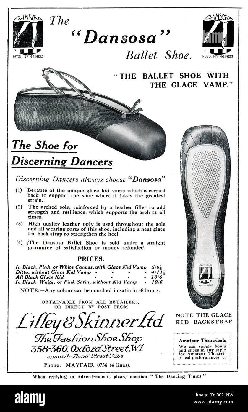 1920er Jahren Werbung für die Danosa Ballett Schuh von Lilley & Skinner Ltd der Oxford Street in London für nur zur redaktionellen Verwendung Stockfoto