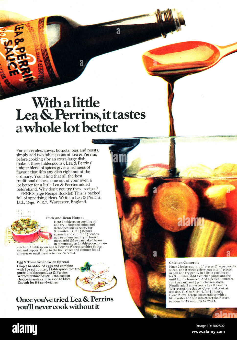 1970er Jahre Magazin Werbung für Lea & Perrins Worcestershire Sauce 1973 für nur zur redaktionellen Nutzung Stockfoto
