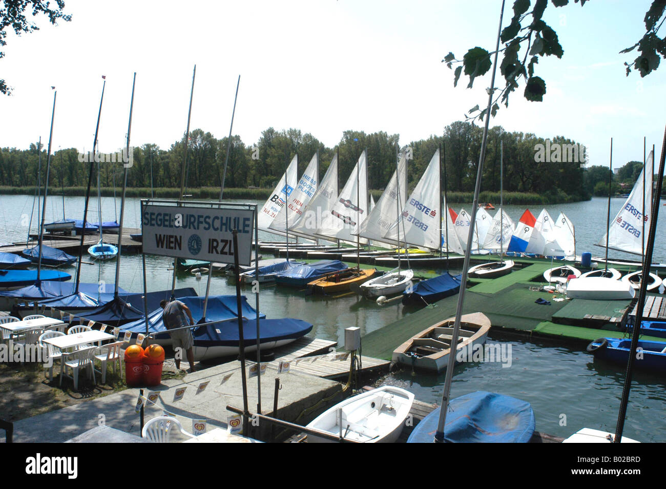 Segelschule an der alten Donau Stockfoto