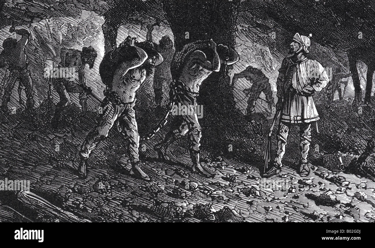 Sklaven IN A ROMAN SALT MINE in einem viktorianischen Gravur dargestellt Stockfoto