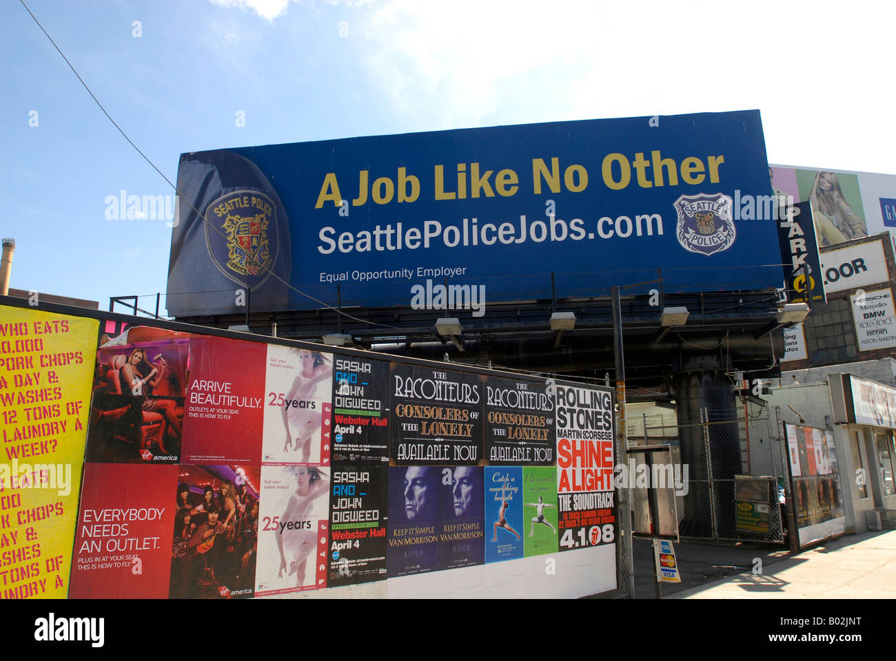 Ein Plakat recruiting Beschäftigung in der Seattle Polizei-Abteilung auf der Westseite auf Manhattan in New York Stockfoto