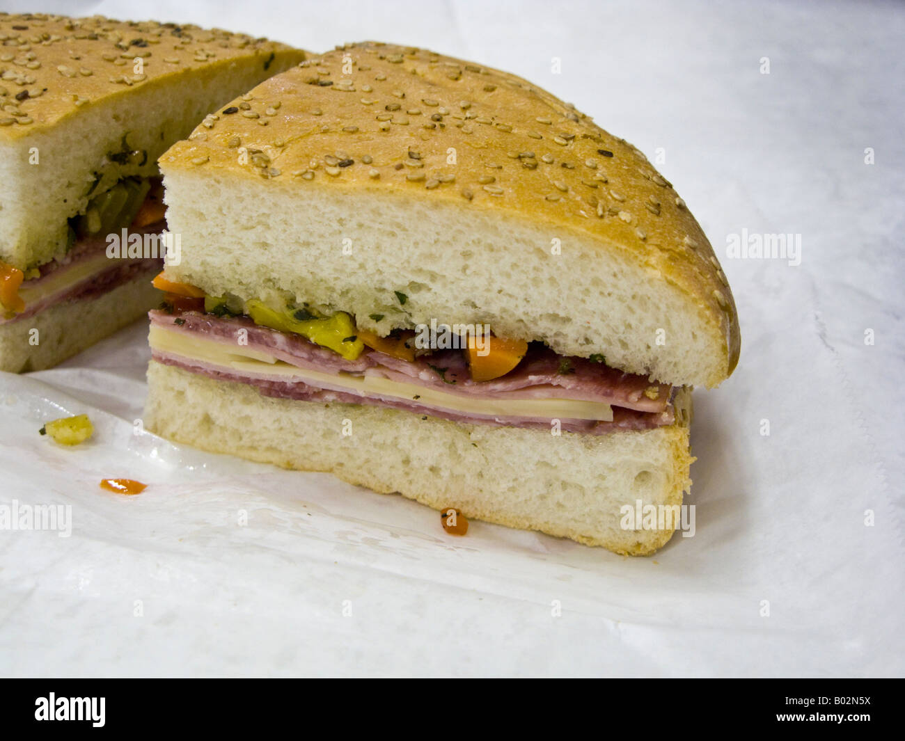 Muffuletta Sandwich vom Central Grocery Co Stockfoto