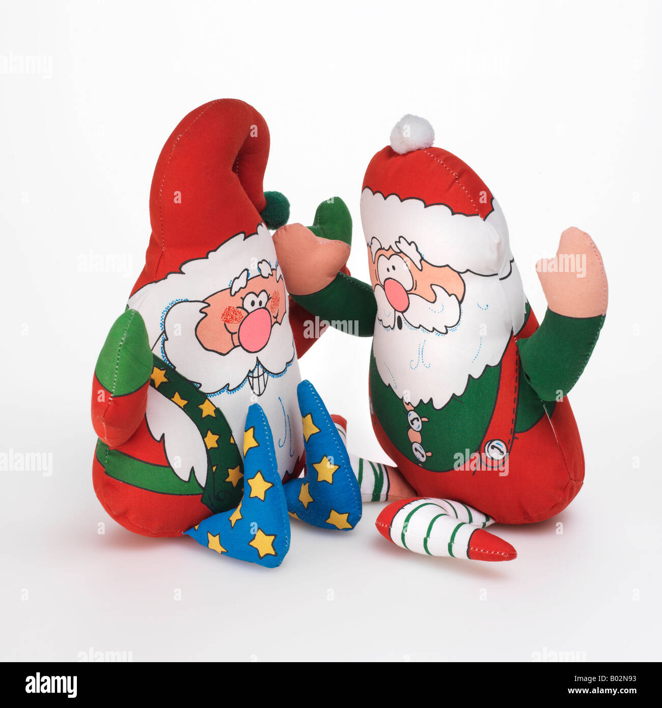 Santa Claus Weihnachten Elfen Spielzeug auf weißem Hintergrund Stockfoto
