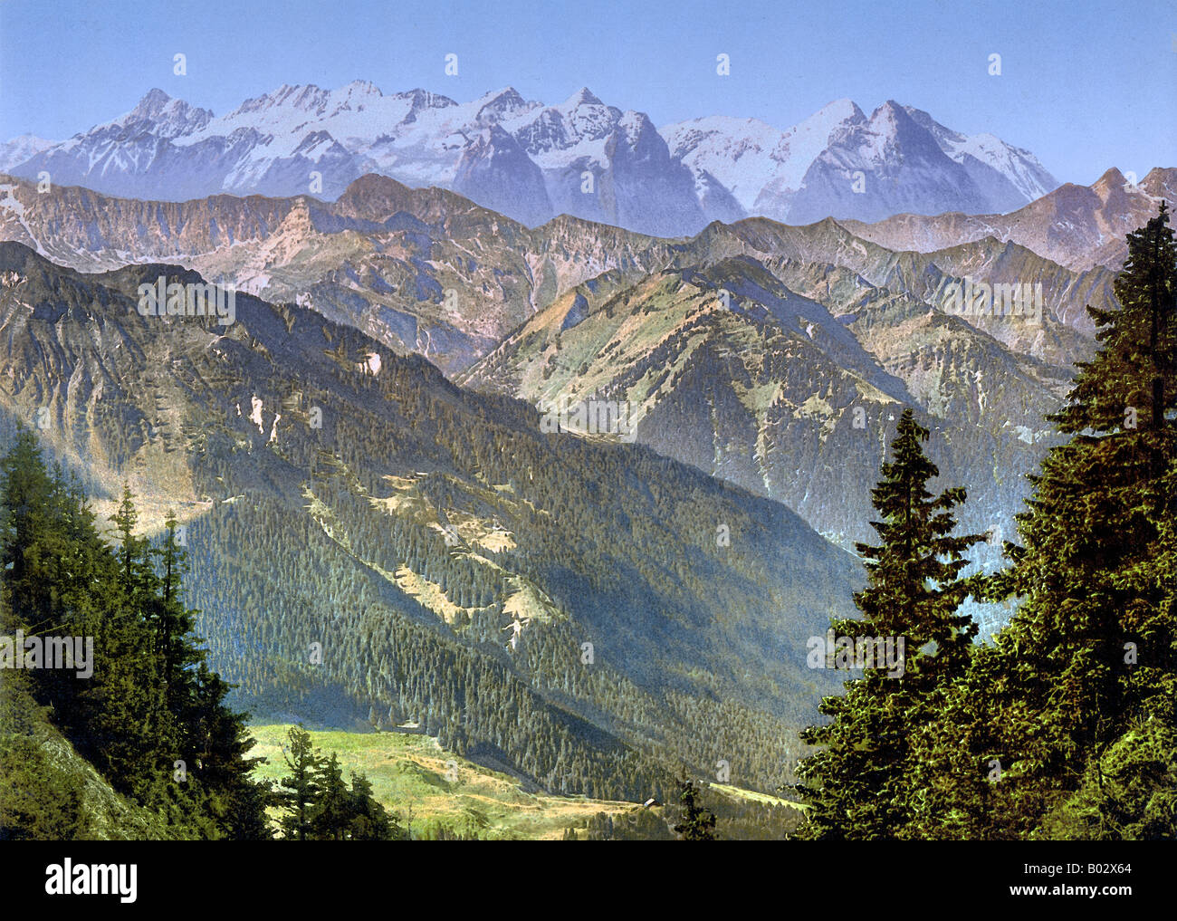 Blick vom Mount Stanserhorn zum Berner Berge Swiss Alpes Schweiz, 1890 bis 1900 Stockfoto