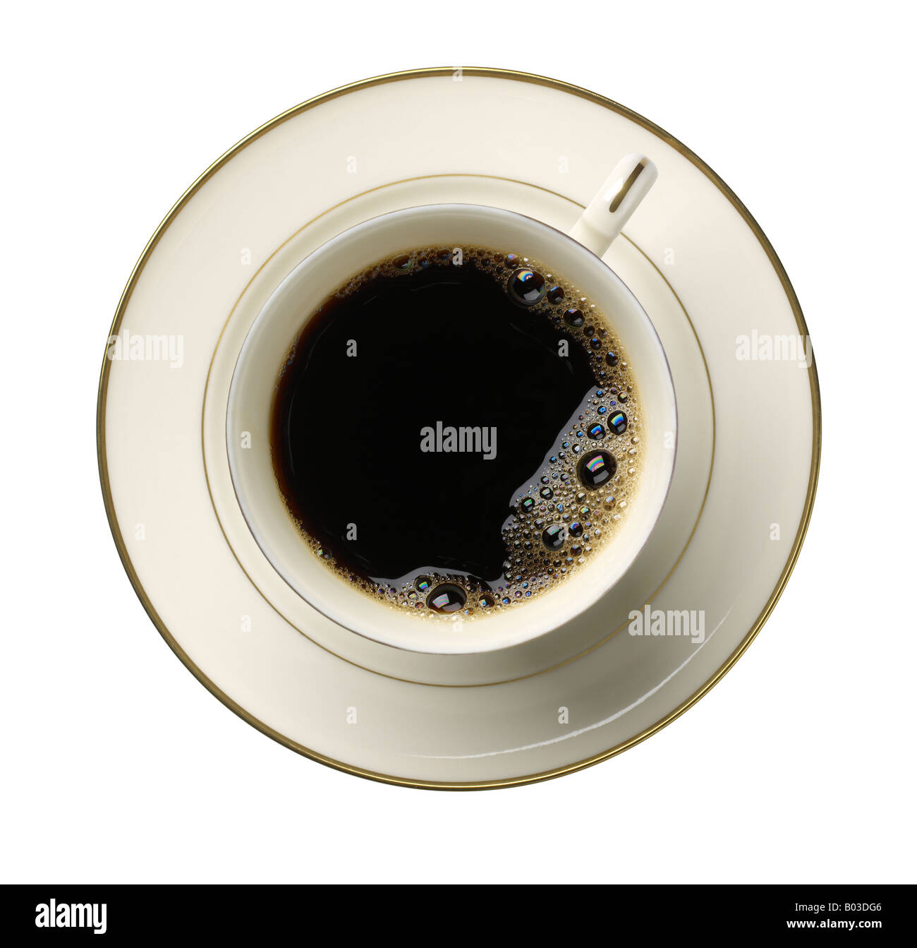 Black Coffee Cup erhöht, Ansicht Stockfoto