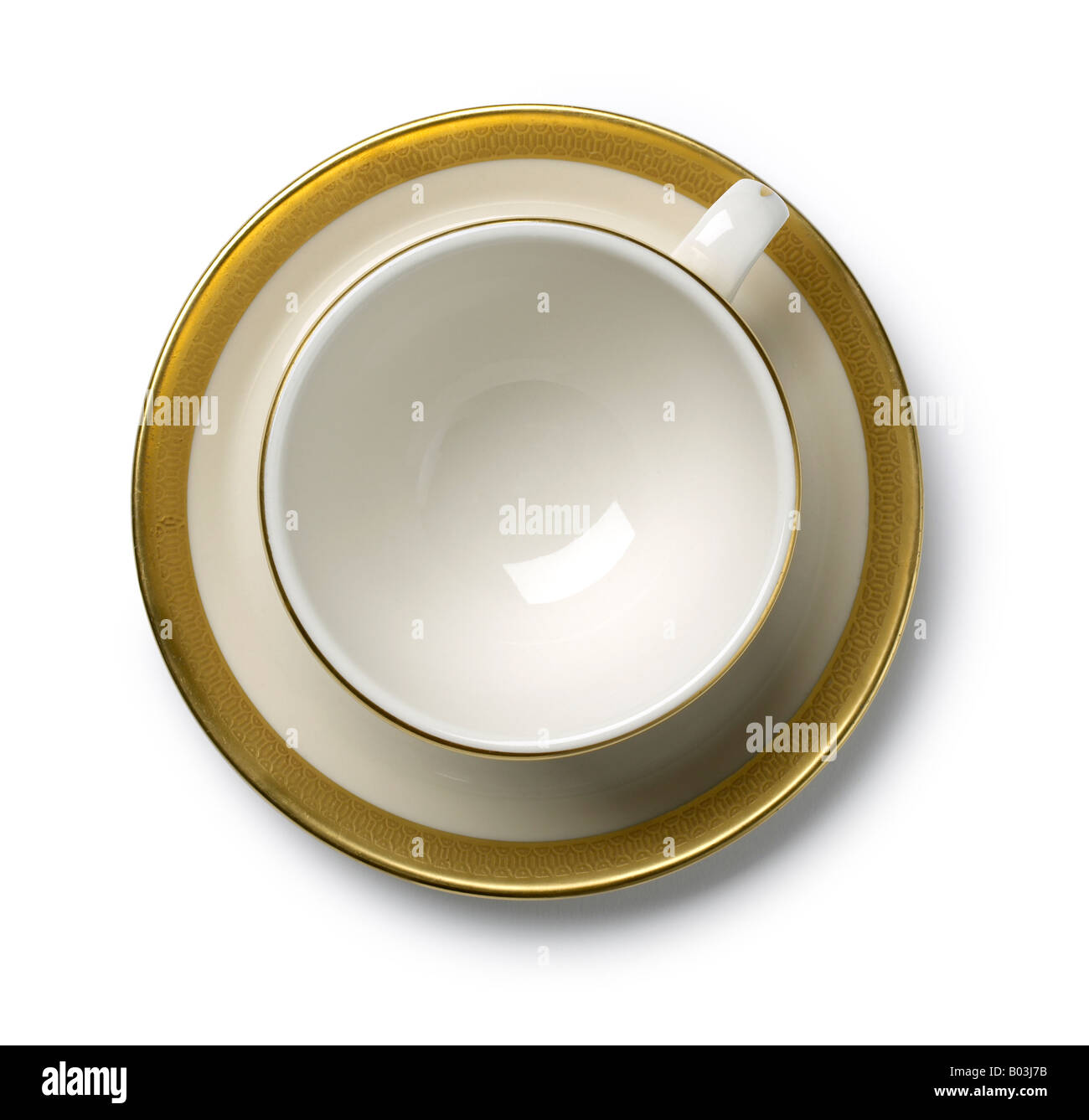 leere Kaffeetasse Untertasse erhöht, Ansicht Stockfoto