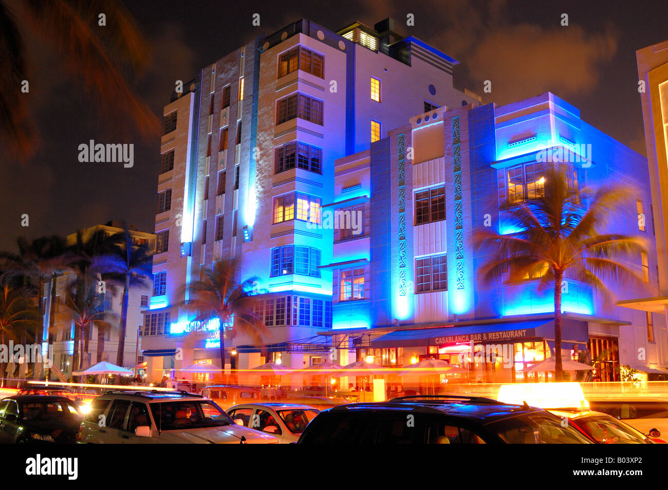Park Central Hotel Casablanca Bar und Restaurant night Ocean Drive in South Beach, Art deco Bereich Miami Florida Amerika USA Stockfoto