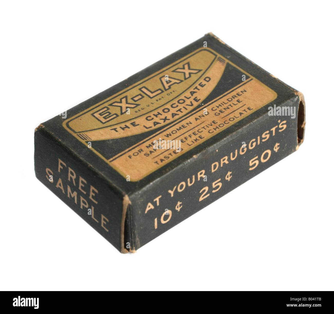 Ca. 1910er Jahre kostenlose Ex-Lax (The Chocolated Abführmittel) Musterbox. Stockfoto