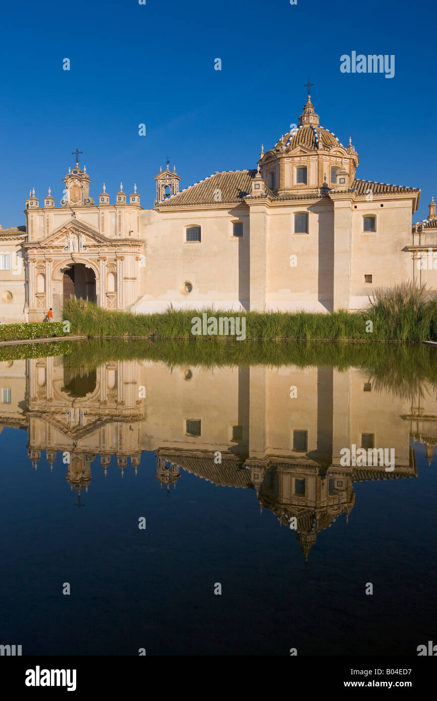 Reflexionen auf einem Teich in der Jardin De La Cartuja das Monasterio de Santa Maria de las Cuevas - La Cartuja de Sevilla Stockfoto