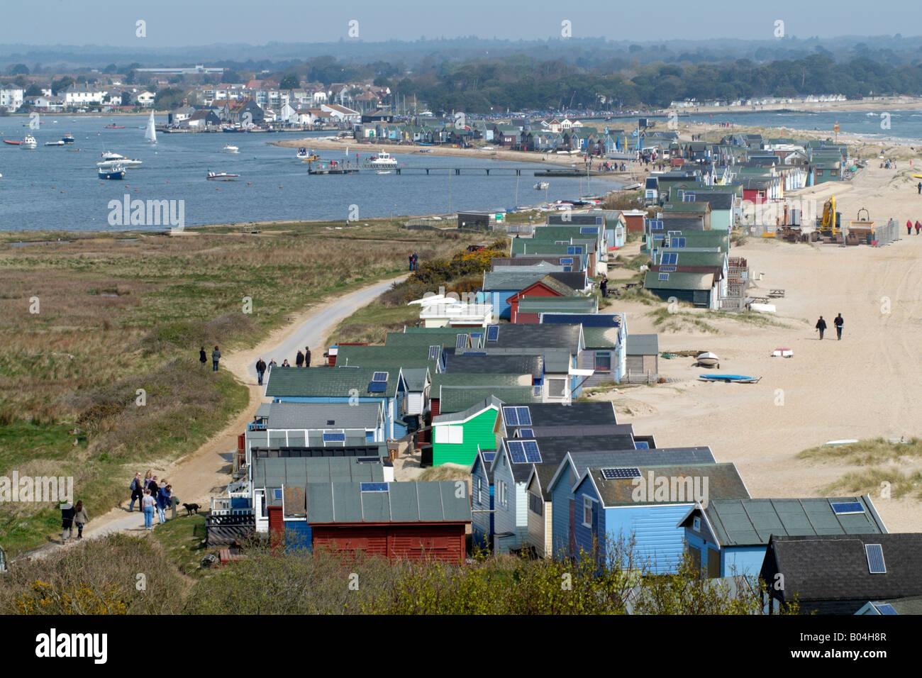 Mudeford Sandbank Strandhäuser aus Holz Dorset England UK Stockfoto