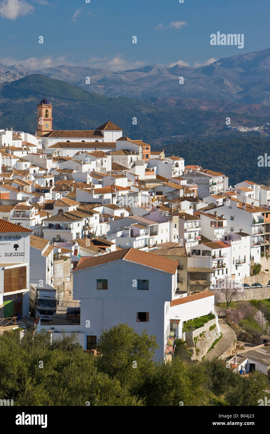 Weiße Dorf Algatocin, Pueblos Blancos, Backdropped von der Serrania Penibetica und Serrania de Ronda, Costa Del Sol Stockfoto