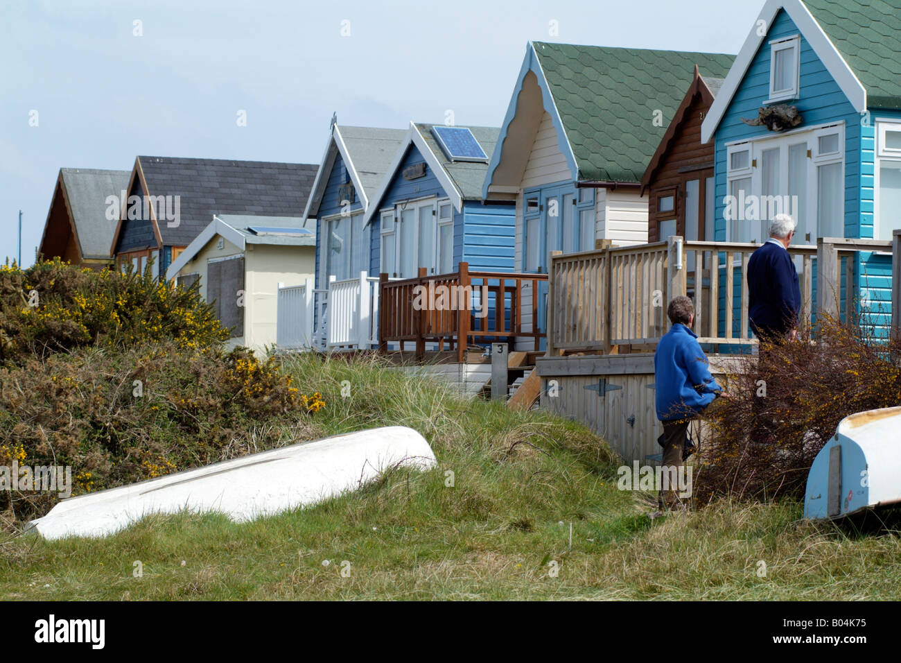Mudeford Sandbank Strandhäuser aus Holz Dorset England UK Stockfoto