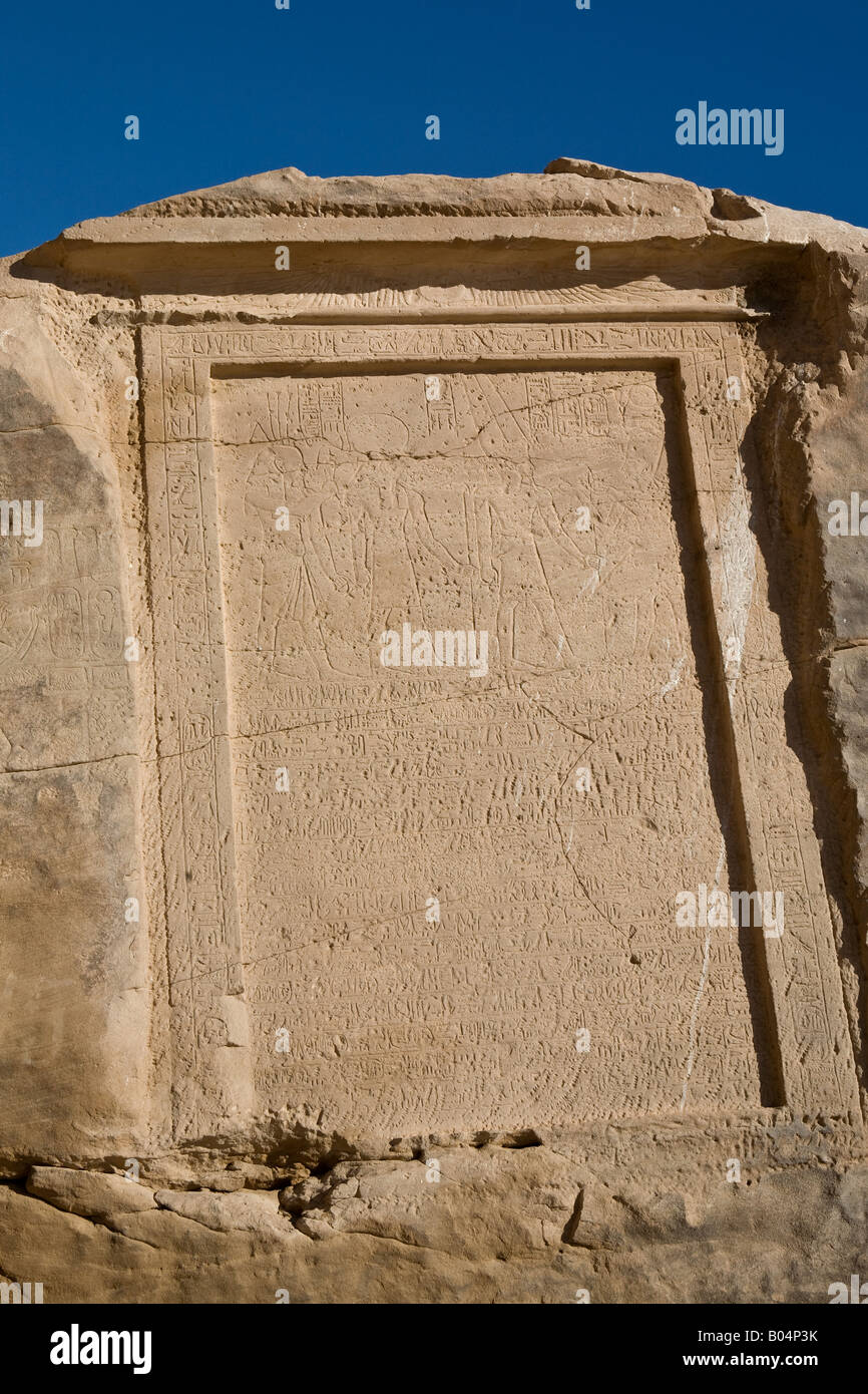 Stele am Gebel Silsilah Sandstein Steinbruch am Westufer des Nils, in der Nähe von Assuan, Süden von Ägypten Stockfoto