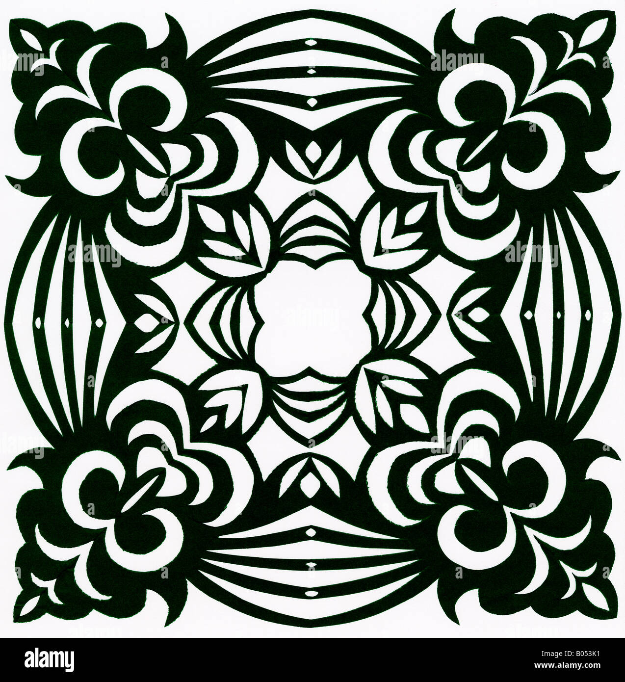 Zeitgenössischen Scherenschnitt mit symmetrischen florales Design von Miss Wanda Skowron aus Warszawa Polen 2008 Stockfoto