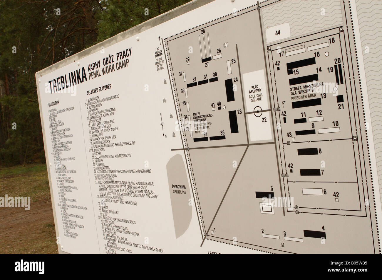 Treblinka Polen Lage Sitemap von WW2 German penal gezwungen Konzentration Arbeitslager für polnische Opfer des Nazi-Gräuel Stockfoto