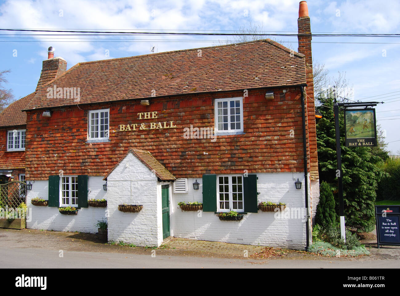 Die Schläger und Ball-Pub, Broadhalfpenny unten, Hambledon, Hampshire, England, Vereinigtes Königreich Stockfoto