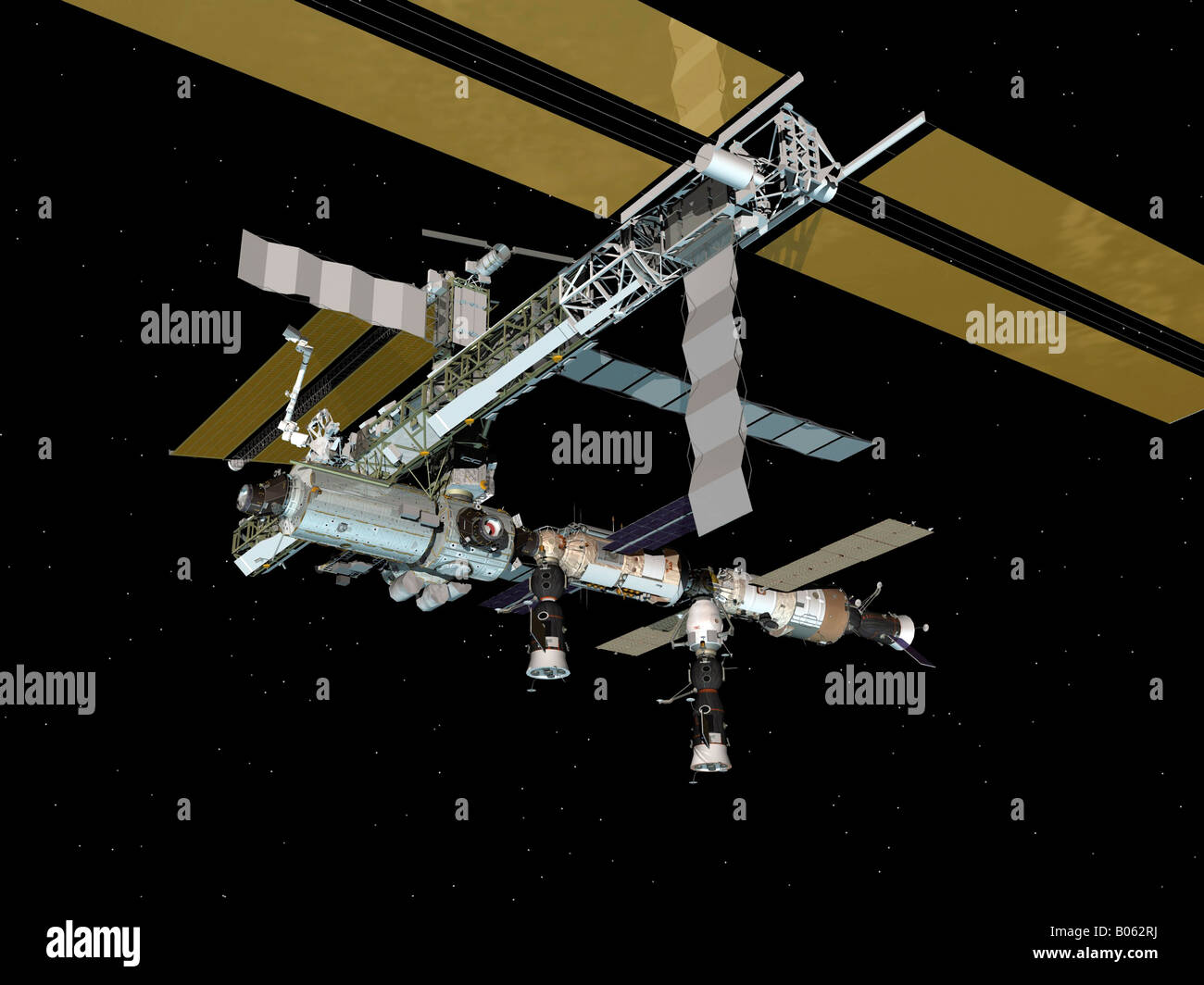 Computergenerierte Sicht der internationalen Raumstation ISS. Stockfoto