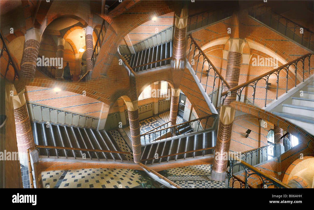 digitale Collage von Treppen an der alten Kunsthochschule in Roermond Niederlande Stockfoto