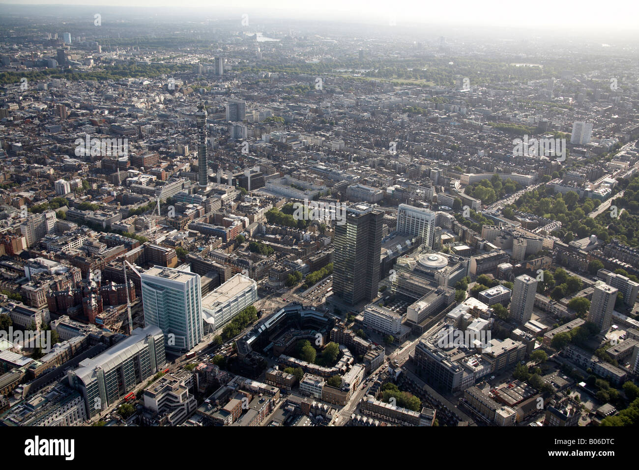 Luftbild südwestlich von Soho Regent s Park Cresent Tolmer s Platz British Telecommunications Tower London W1 NW1 WC1 UK Stockfoto