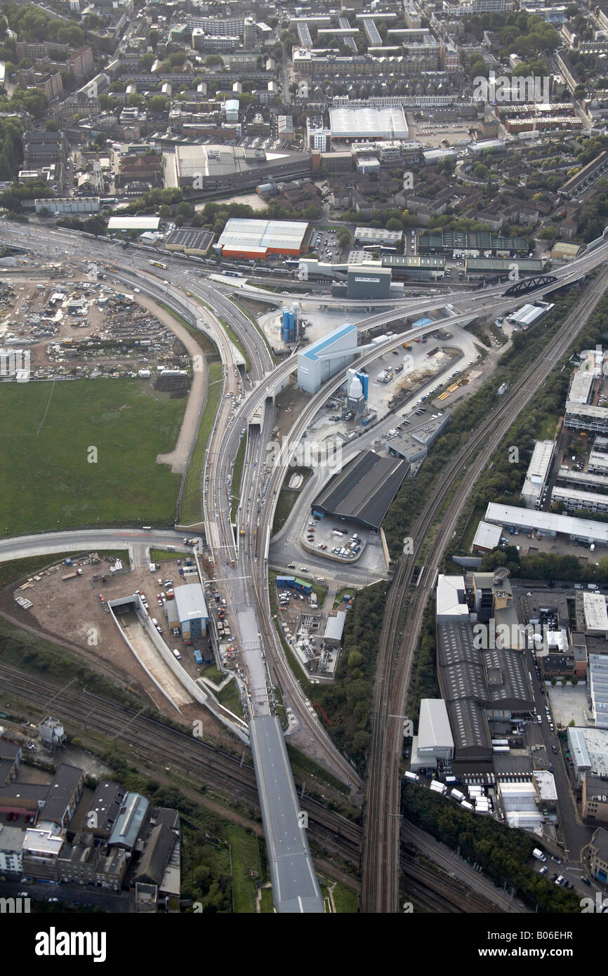 Antenne anzeigen Süden westlich von King s Cross Fracht- und Güterverkehr Liner Terminal Bahnhof Linie Bau Arbeit Eingang zum London Jed Stockfoto