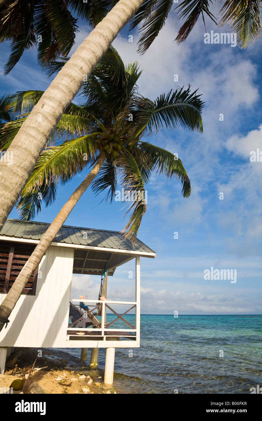 Belize, Tobaco Caye, Wasser cabanas Stockfoto
