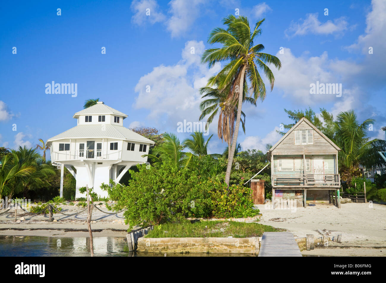 Belize, Caye Caulker, Strand Häuser Stockfoto