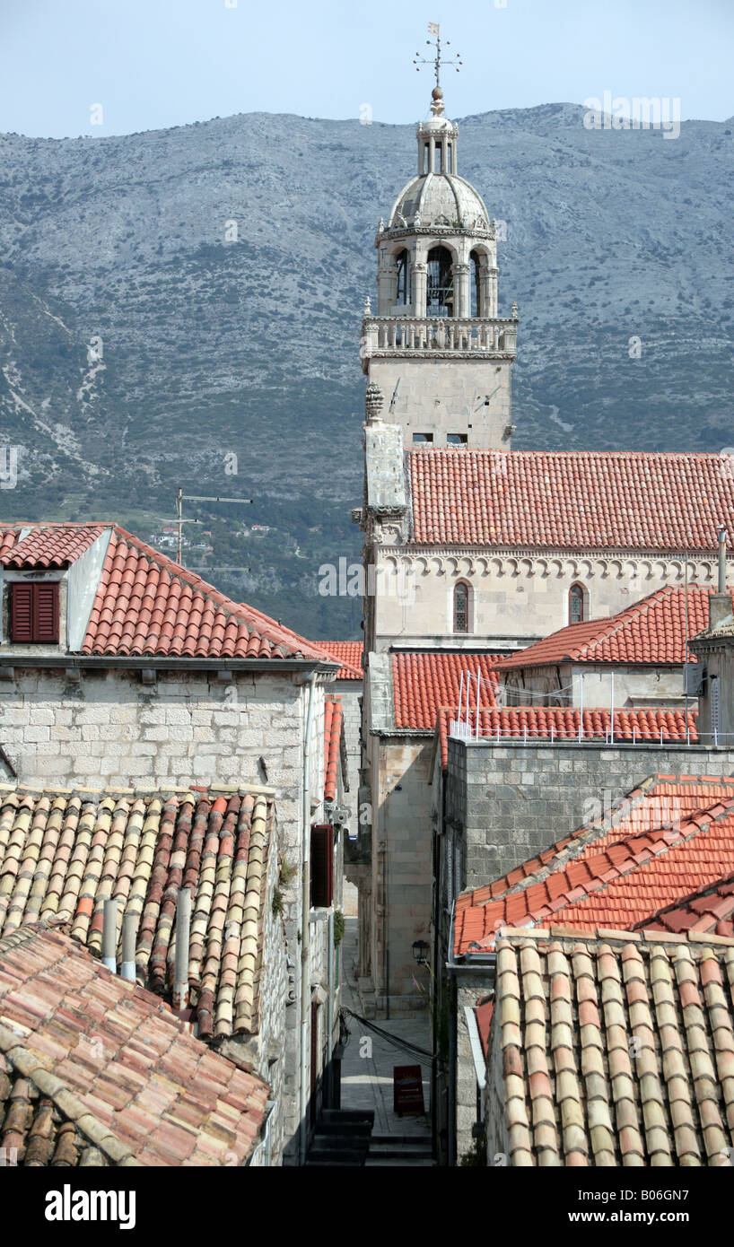 Korcula Stadtbild zeigt gotische Kathedrale St. Mark Korcula Stockfoto