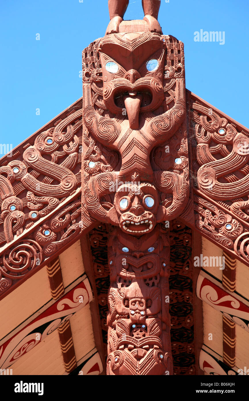 Details aus Tamatekapua Rotorua Versammlungshaus Te Arawa Stammes Stockfoto