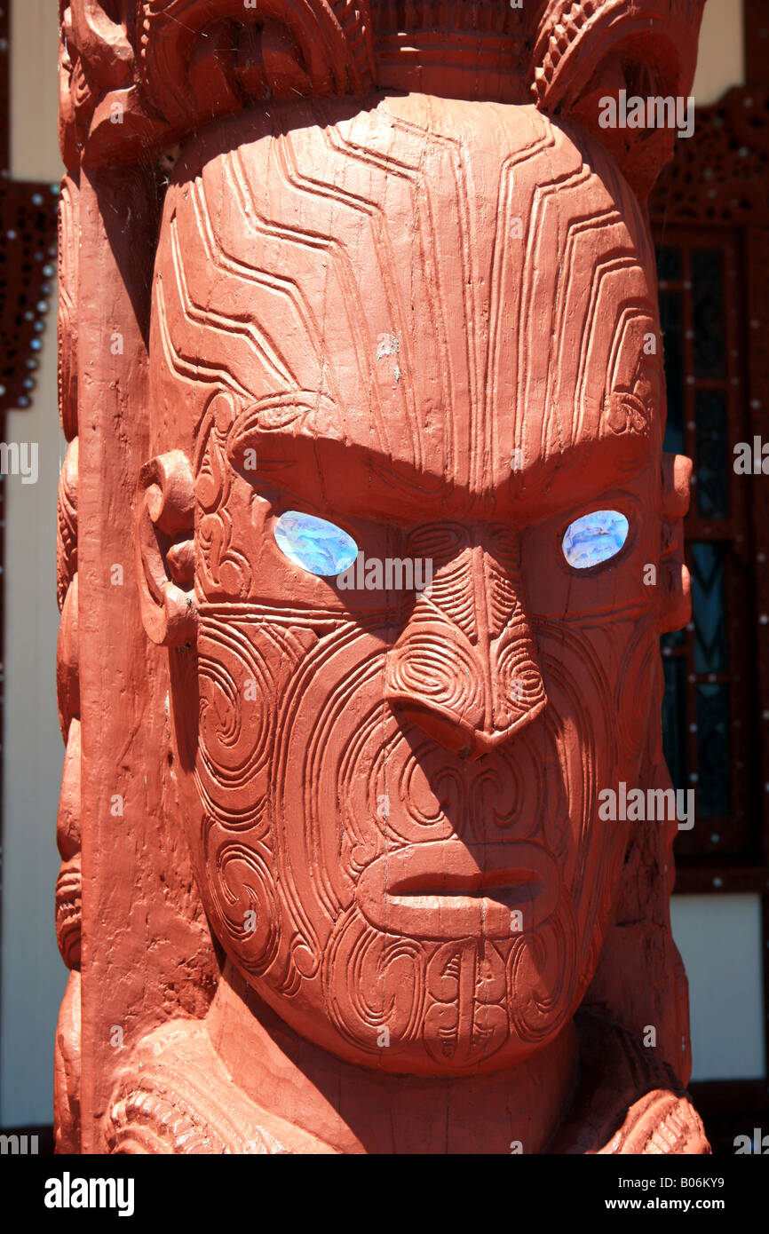 Details aus Tamatekapua Rotorua Versammlungshaus Te Arawa Stammes Nordinsel Neuseeland Stockfoto