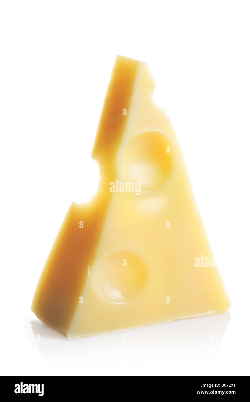 Stück Schweizer Käse Stockfoto