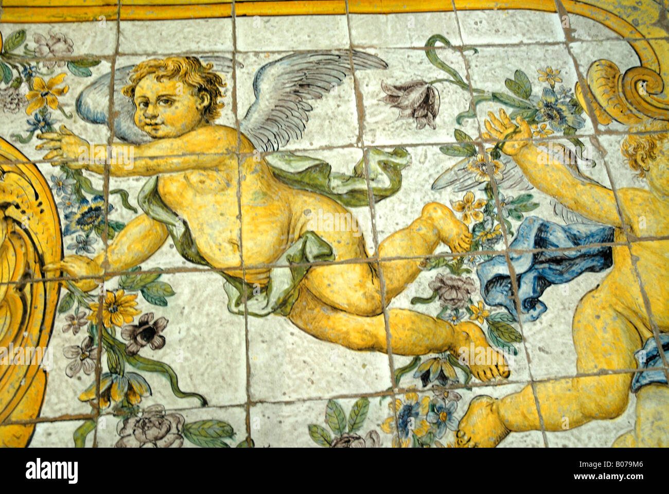 Keramische Fliesen, Darstellung der Vertreibung aus dem Garten Eden der Kirche von San Michele in Anacapri Stockfoto Keramische Fliesen, Darstellung der Vertreibung aus dem Garten Eden der Kirche von San Michele in Anacapri Stockfoto