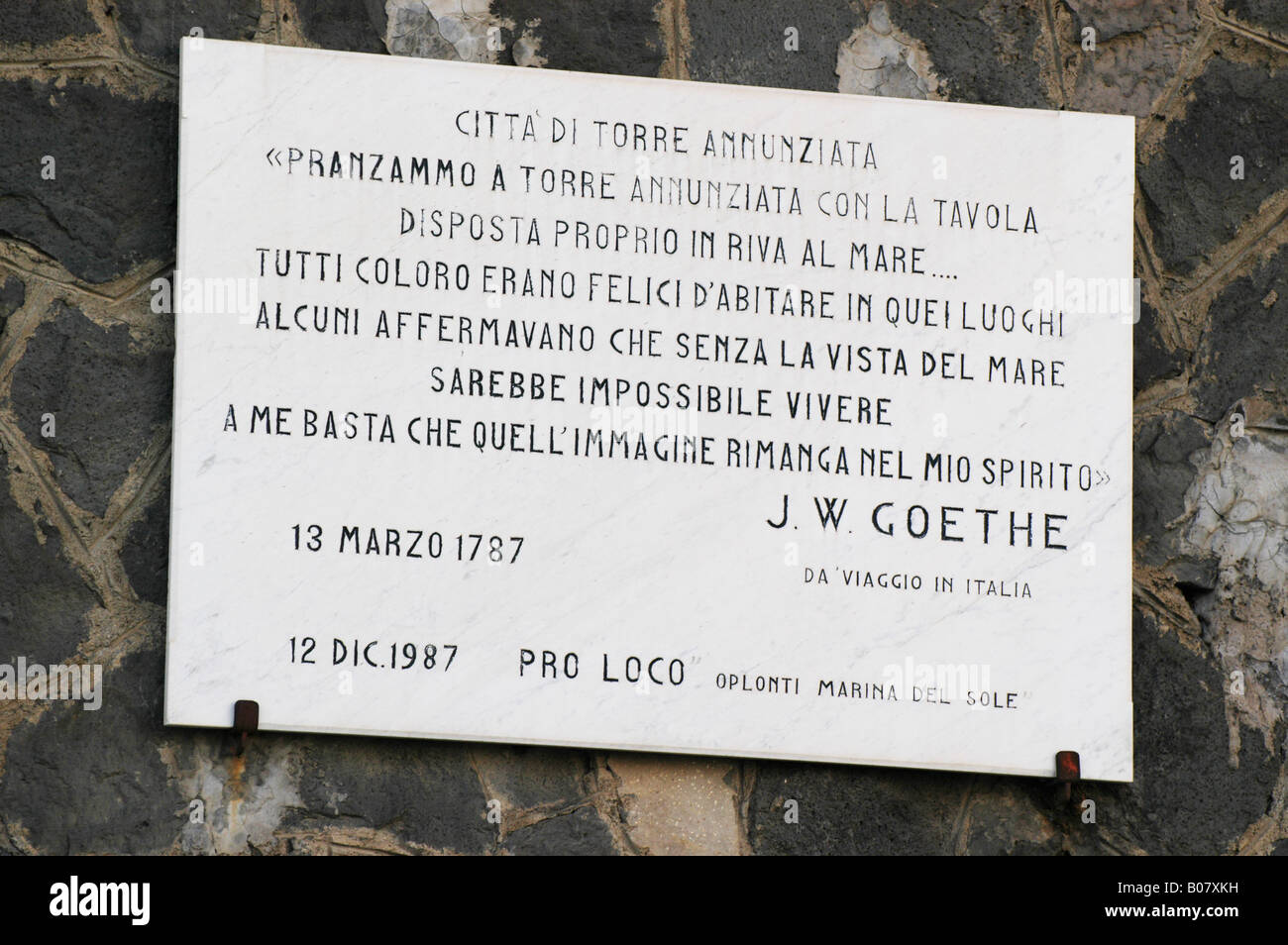 J.w. Goethe-Platte in Torre Annunziata - Kampanien-Italien - Europa Süditalien Stockfoto