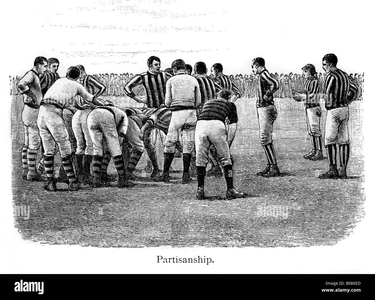 Viktorianische Rugby Parteilichkeit Gravur Spiel Aktion aus dem Jahre 1887-Buch von Shearman auf rugger Stockfoto