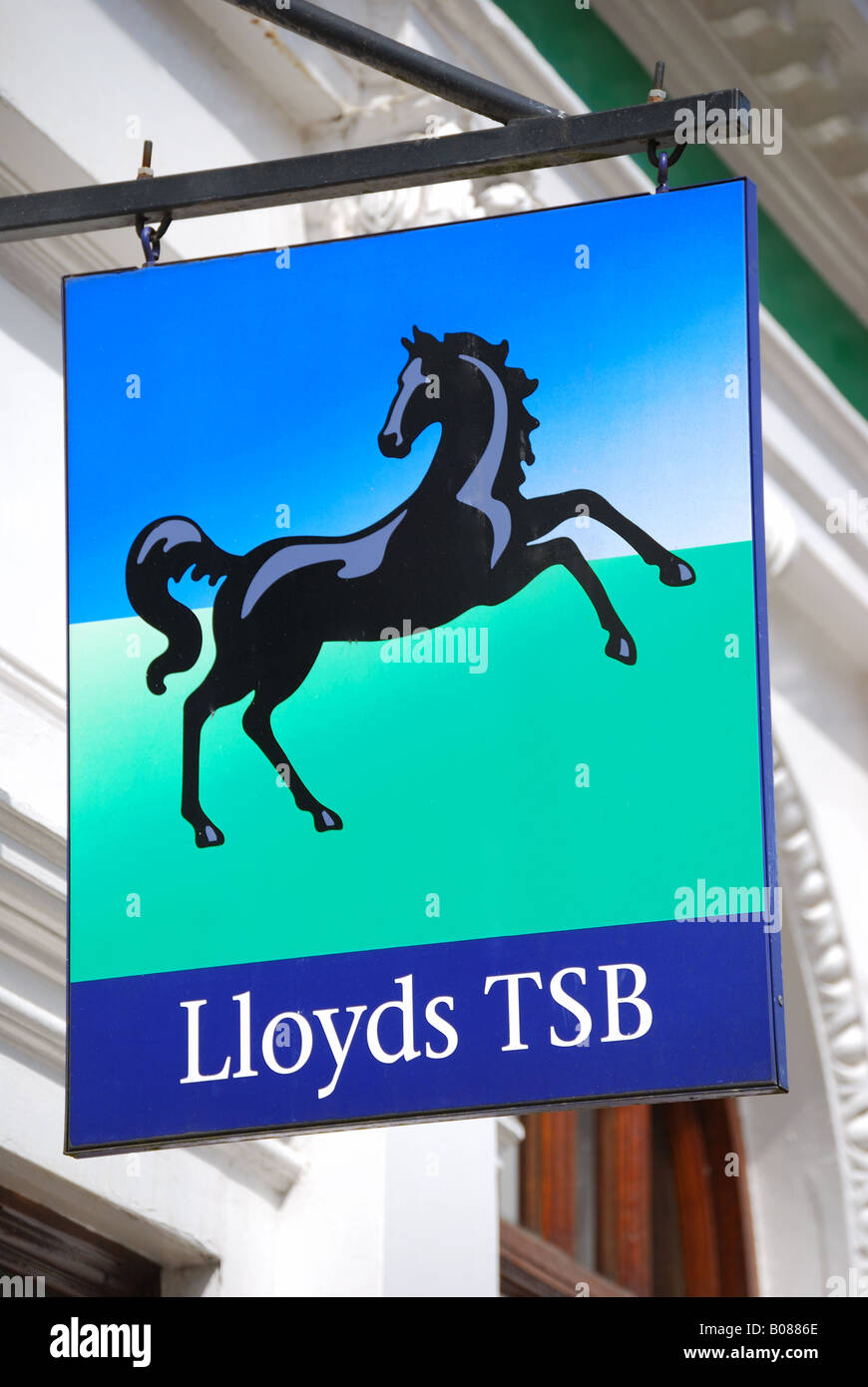 Lloyds TSB Bank Zeichen, High Street, Guildford, Surrey, England, Vereinigtes Königreich Stockfoto