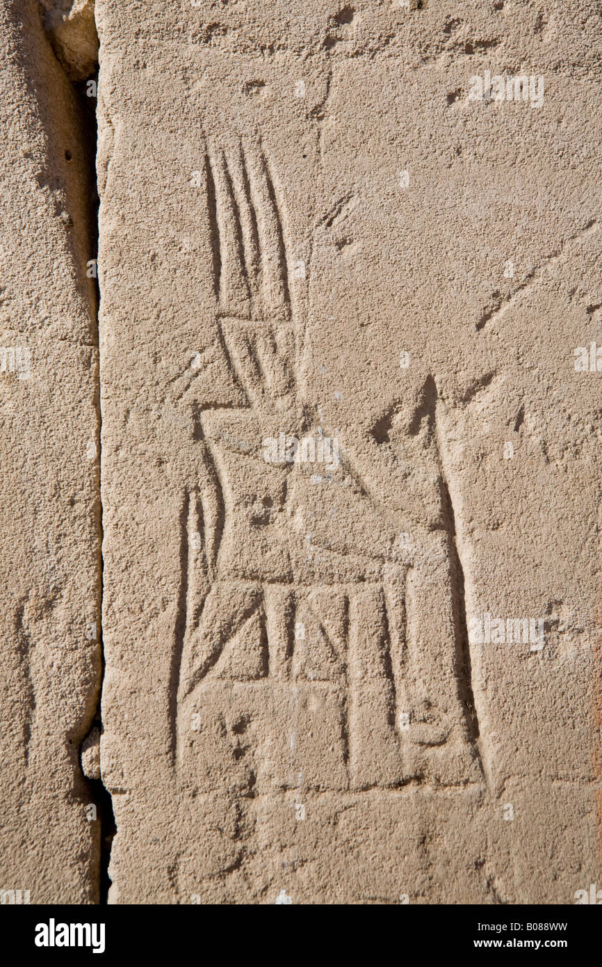 Grob geschnitzten Wandrelief an Stelle der Ruinen von Yebu, Elephantine Island, Assuan, Ägypten Stockfoto