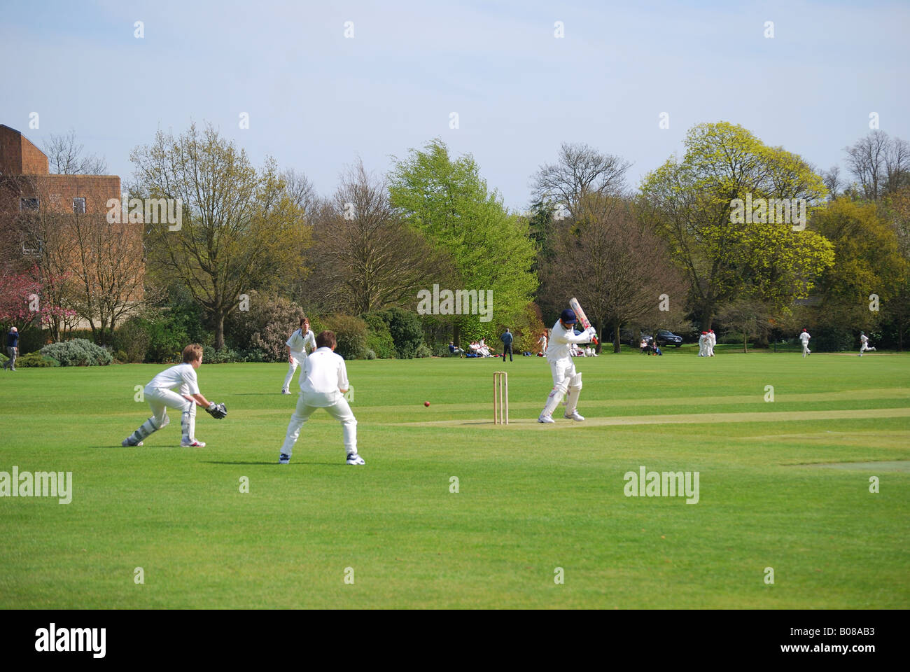 Cricket match, Charterhouse School, Godalming, Surrey, England, Vereinigtes Königreich Stockfoto